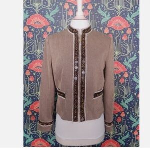 St. John Collection Brown Zip Front Twill Tortoiseshell Jacket Blazer 8